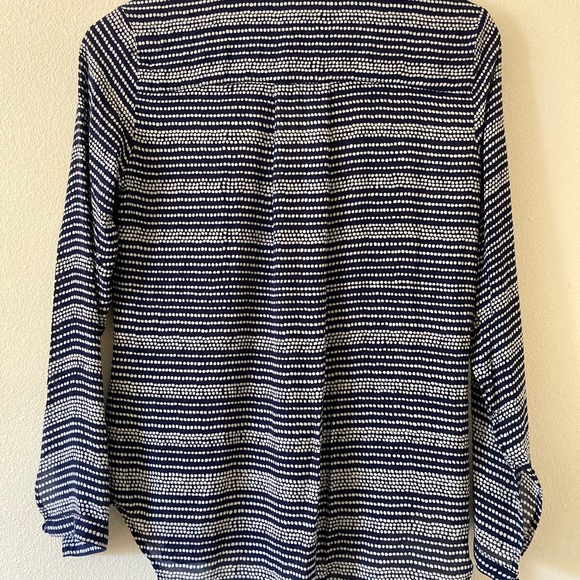 Navy and White Spotted Button Down Blouse - Picture 6 of 14